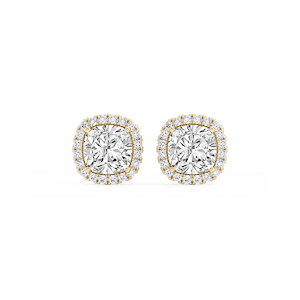 Cushion Lab Grown Diamond Four Prong Basket Halo Stud Earrings