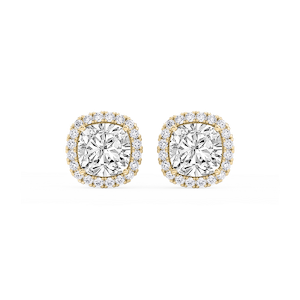 Cushion Lab Grown Diamond Four Prong Basket Halo Stud Earrings