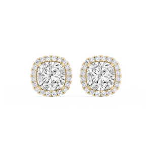 Cushion Lab Grown Diamond Four Prong Basket Halo Stud Earrings