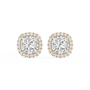 Cushion Lab Grown Diamond Four Prong Basket Halo Stud Earrings