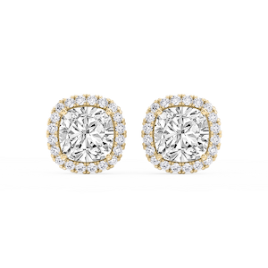 Cushion Lab Grown Diamond Four Prong Basket Halo Stud Earrings