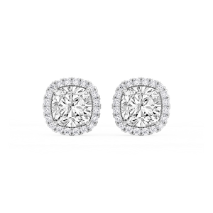 Cushion Lab Grown Diamond Four Prong Basket Halo Stud Earrings