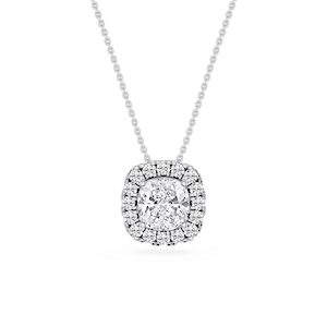 Cushion Lab Grown Diamond Halo Slide Pendant - 16 to 18 Inches