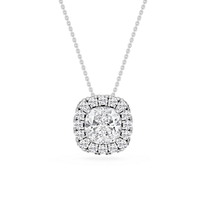 Cushion Lab Grown Diamond Halo Slide Pendant - 16 to 18 Inches