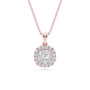 Cushion Lab Grown Diamond Halo Single Bail Pendant - 16 to 18 inches