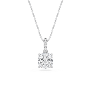 Cushion Lab Grown Diamond Hidden Halo Pendant - 16 to 18 Inches
