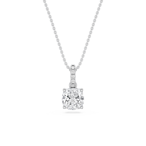 Cushion Lab Grown Diamond Hidden Halo Pendant - 16 to 18 Inches