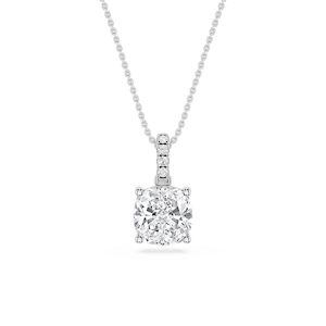 Cushion Lab Grown Diamond Hidden Halo Pendant - 16 to 18 Inches