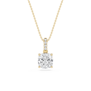 Cushion Lab Grown Diamond Hidden Halo Pendant - 16 to 18 Inches