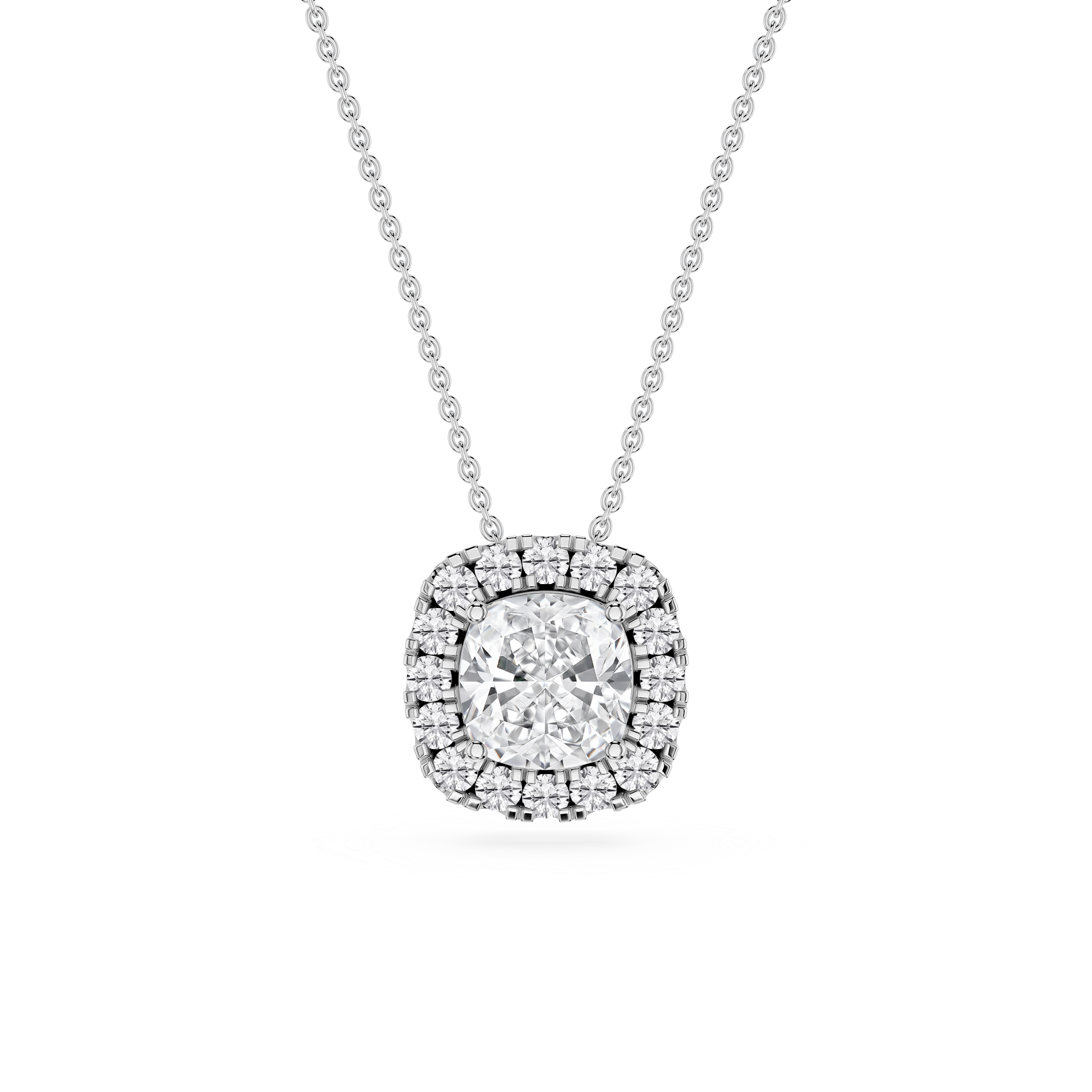 Cushion Lab Grown Diamond Halo Slide Pendant - 16 to 18 Inches