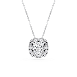 Cushion Lab Grown Diamond Halo Slide Pendant - 16 to 18 Inches