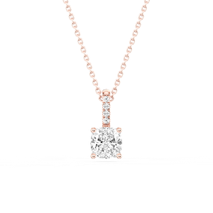 Cushion Lab Grown Diamond Pave Bail Solitaire Pendant - 16 to 18 Inches