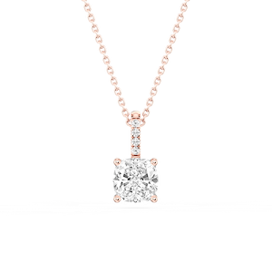 Cushion Lab Grown Diamond Pave Bail Solitaire Pendant - 16 to 18 Inches