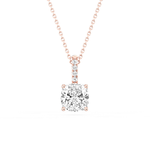 Cushion Lab Grown Diamond Pave Bail Solitaire Pendant - 16 to 18 Inches