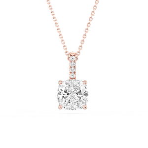 Cushion Lab Grown Diamond Pave Bail Solitaire Pendant - 16 to 18 Inches