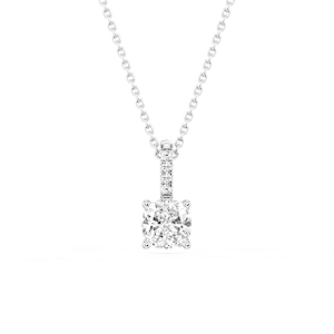 Cushion Lab Grown Diamond Pave Bail Solitaire Pendant - 16 to 18 Inches