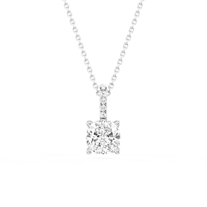 Cushion Lab Grown Diamond Pave Bail Solitaire Pendant - 16 to 18 Inches