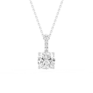 Cushion Lab Grown Diamond Pave Bail Solitaire Pendant - 16 to 18 Inches