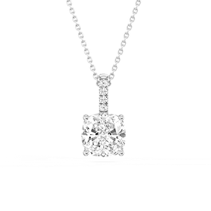 Cushion Lab Grown Diamond Pave Bail Solitaire Pendant - 16 to 18 Inches