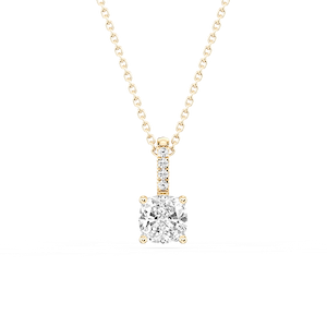 Cushion Lab Grown Diamond Pave Bail Solitaire Pendant - 16 to 18 Inches