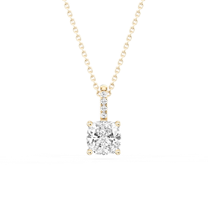 Cushion Lab Grown Diamond Pave Bail Solitaire Pendant - 16 to 18 Inches