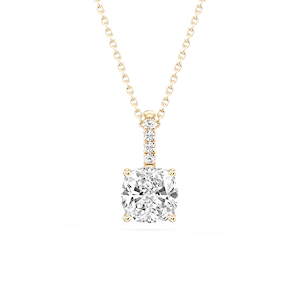 Cushion Lab Grown Diamond Pave Bail Solitaire Pendant - 16 to 18 Inches