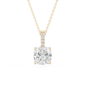 Cushion Lab Grown Diamond Pave Bail Solitaire Pendant - 16 to 18 Inches
