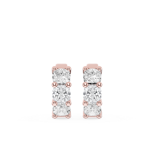 Cushion Lab Grown Diamond Three Stone Hoop Earrings
