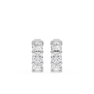 Cushion Lab Grown Diamond Three Stone Hoop Earrings