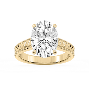 Daisy Oval Lab Grown Diamond Etched Milgrain Side Stone Engagement Ring