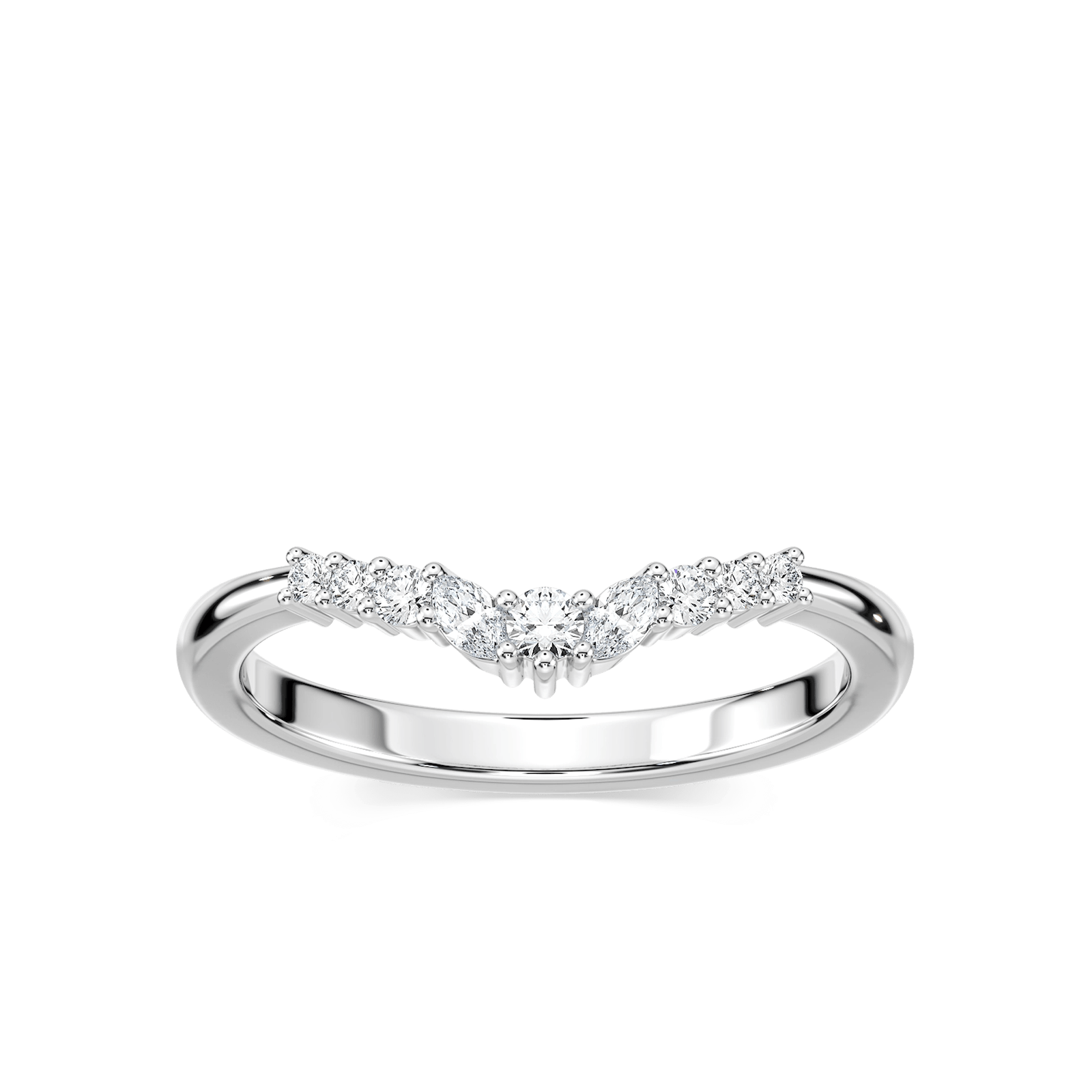 Shown in 14K Rose Gold|lab grown diamond beautiful accented contour wedding band in 14k rose gold metal