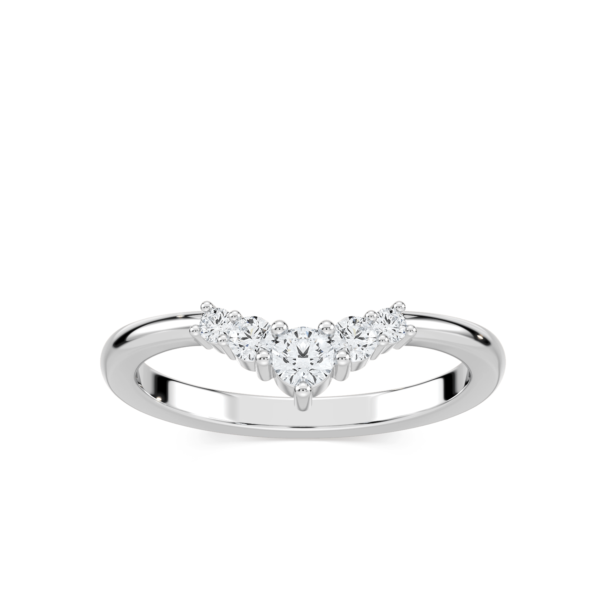 Shown in 14k Yellow Gold|Diamond V shaped wedding band with graduated accenting recycled diamond in 14k yellow gold