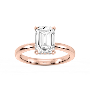 Donna Emerald Lab Grown Diamond Claw Prong Hidden Halo Engagement Ring