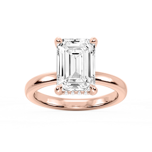 Donna Emerald Lab Grown Diamond Claw Prong Hidden Halo Engagement Ring