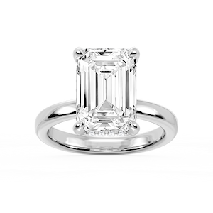 Donna Emerald Lab Grown Diamond Claw Prong Hidden Halo Engagement Ring