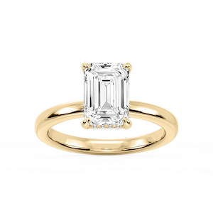 Donna Emerald Lab Grown Diamond Claw Prong Hidden Halo Engagement Ring