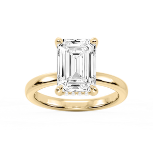 Donna Emerald Lab Grown Diamond Claw Prong Hidden Halo Engagement Ring