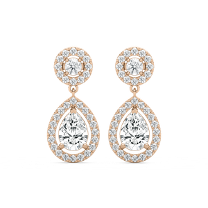 2 ¹/₅  ctw Pear and Round Lab Grown Diamond Double Halo Drop Earrings