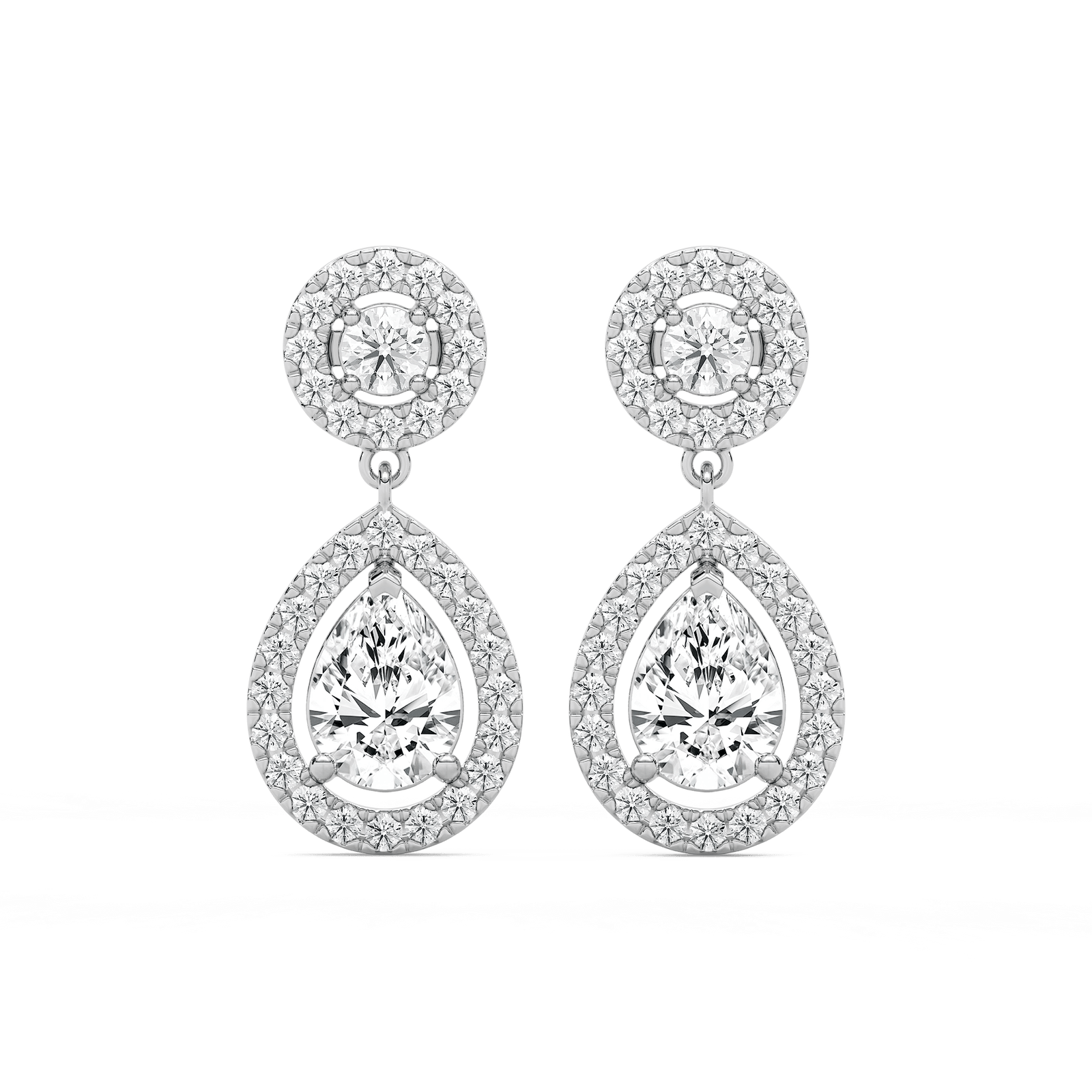 2 ¹/₅  ctw Pear and Round Lab Grown Diamond Double Halo Drop Earrings