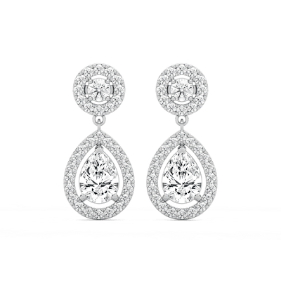 2 ¹/₅  ctw Pear and Round Lab Grown Diamond Double Halo Drop Earrings