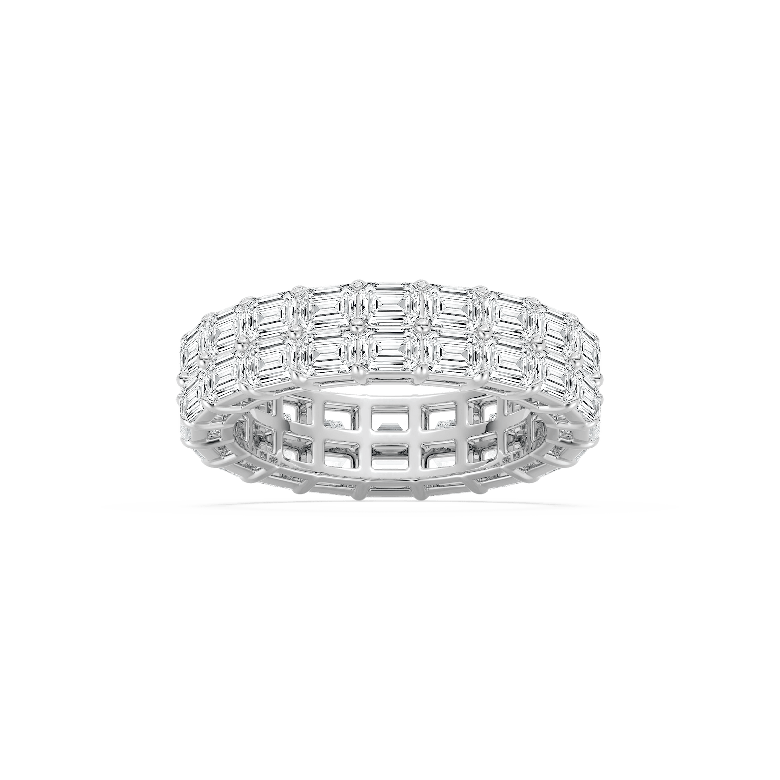 Double Row East West Emerald Eternity Ring in Rose Gold