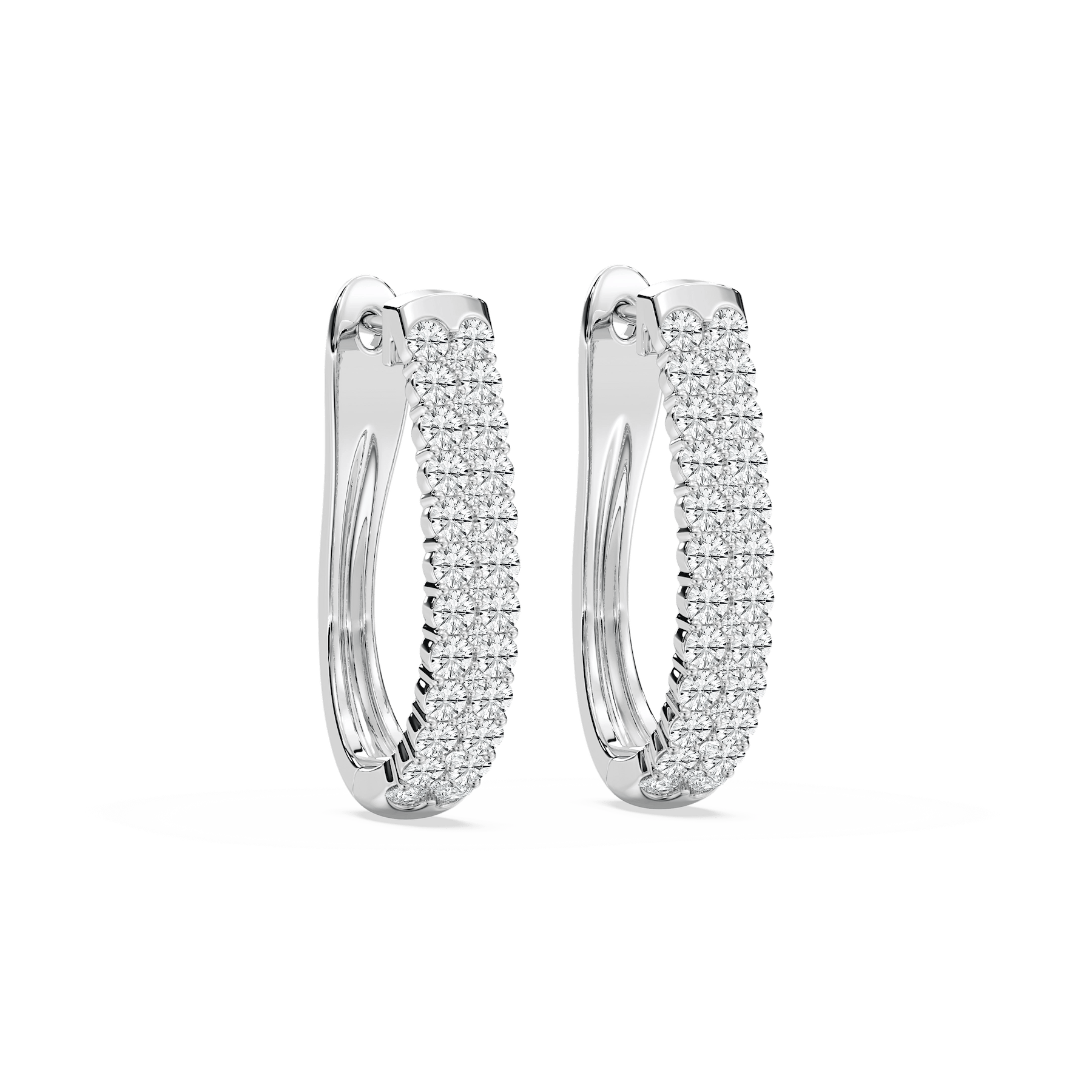 Round Lab Grown Diamond Double-Row Hinge-Back Hoop Earrings