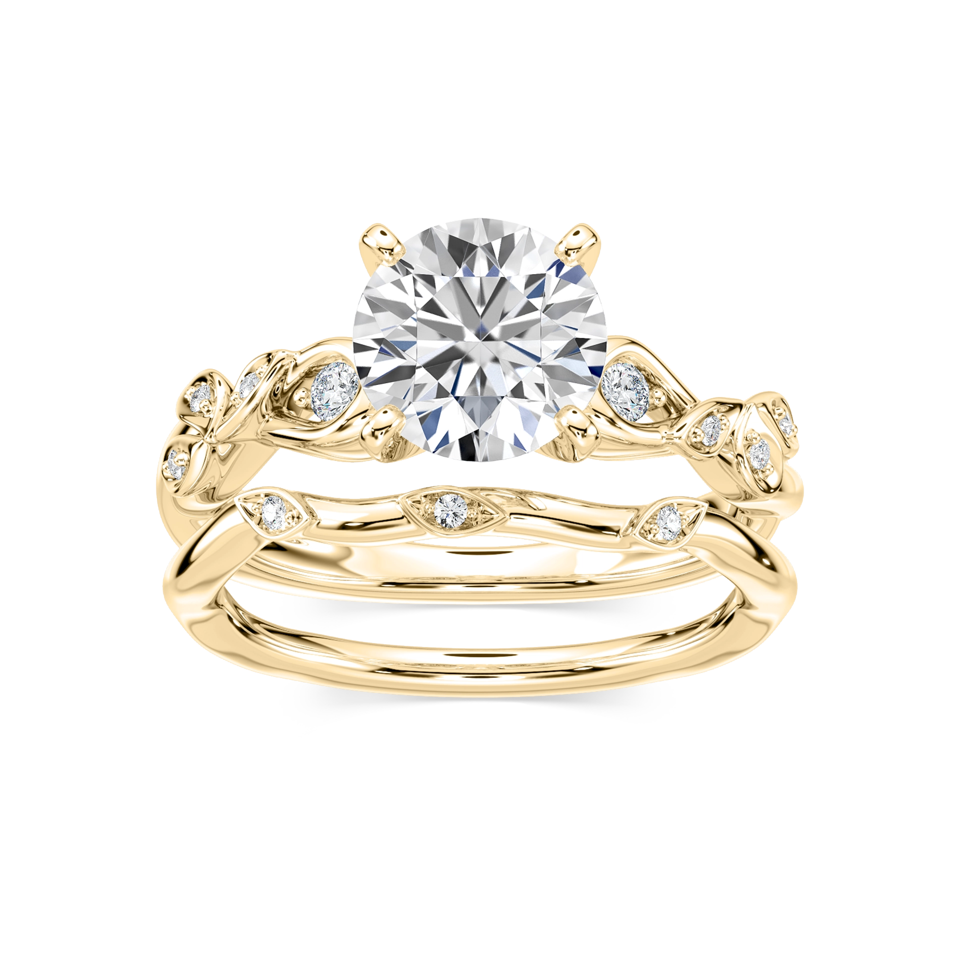 Eden Lab Grown Diamond Nature Inspired Leaf Motif Wedding Set