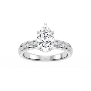 Edith Pear Lab Grown Diamond Accent Milgrain Side Stone Engagement Ring