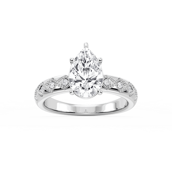 Edith Pear Lab Grown Diamond Accent Milgrain Side Stone Engagement Ring
