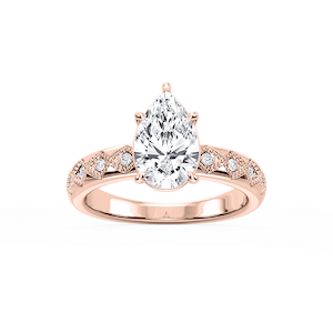 Edith Pear Lab Grown Diamond Accent Milgrain Side Stone Engagement Ring