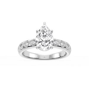 Edith Pear Lab Grown Diamond Accent Milgrain Side Stone Engagement Ring
