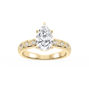 Edith Pear Lab Grown Diamond Accent Milgrain Side Stone Engagement Ring