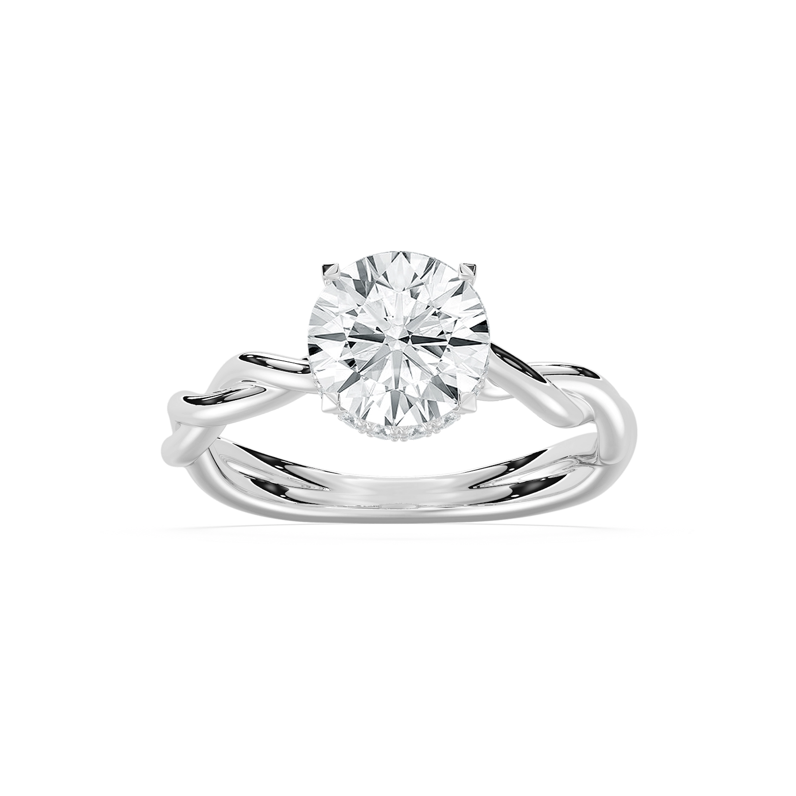 Eleanor Hidden Halo Twist Round Engagement Ring in Rose Gold