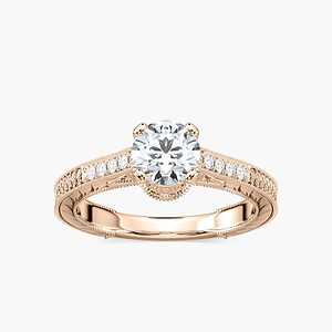 Ella Round Lab Grown Diamond Vintage Antique Crown Side Stone Engagement Ring